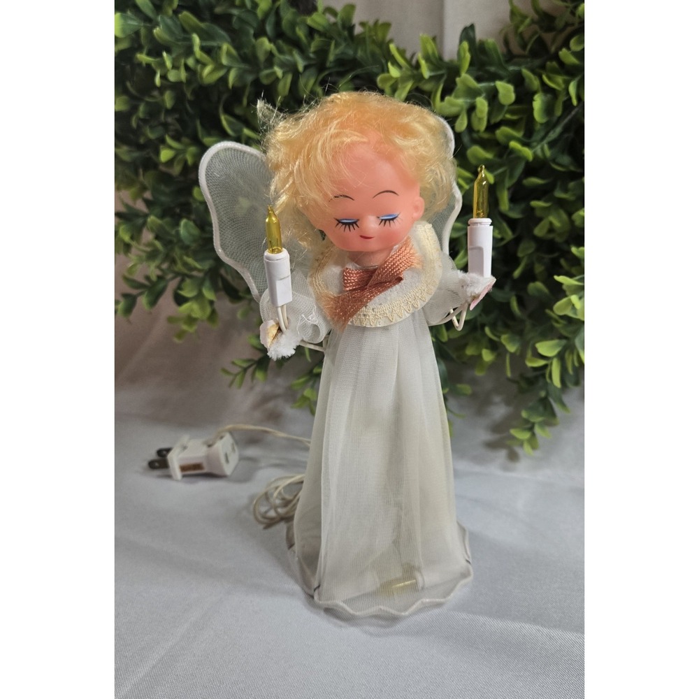 Vintage Christmas Lighted Angel Tree Topper 8" tall Flashing lights